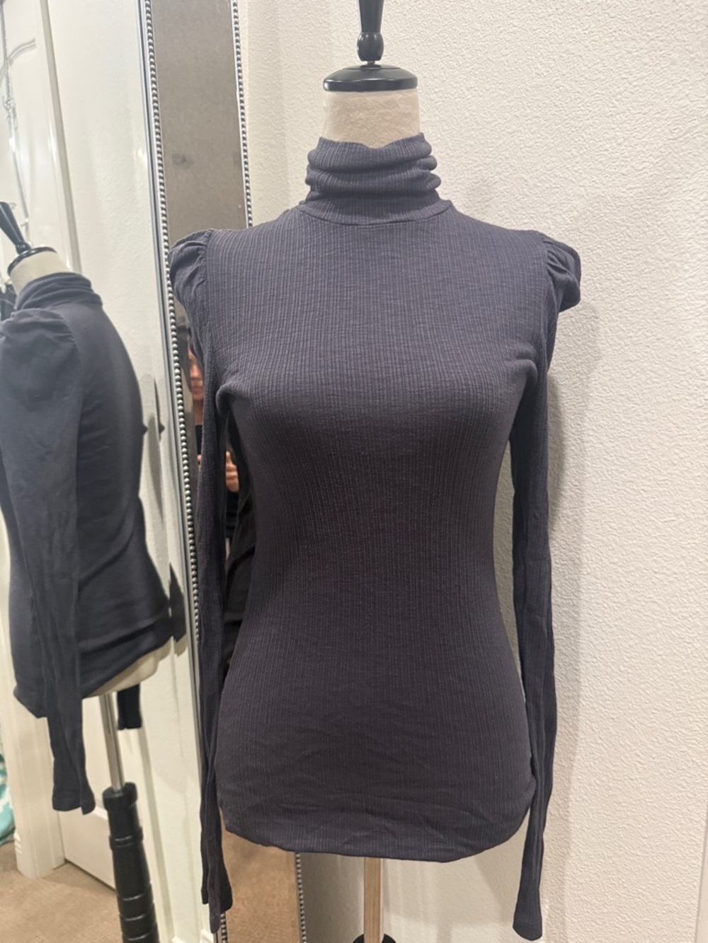 Sundry Ribbed Turtleneck Top in Charcoal Gray